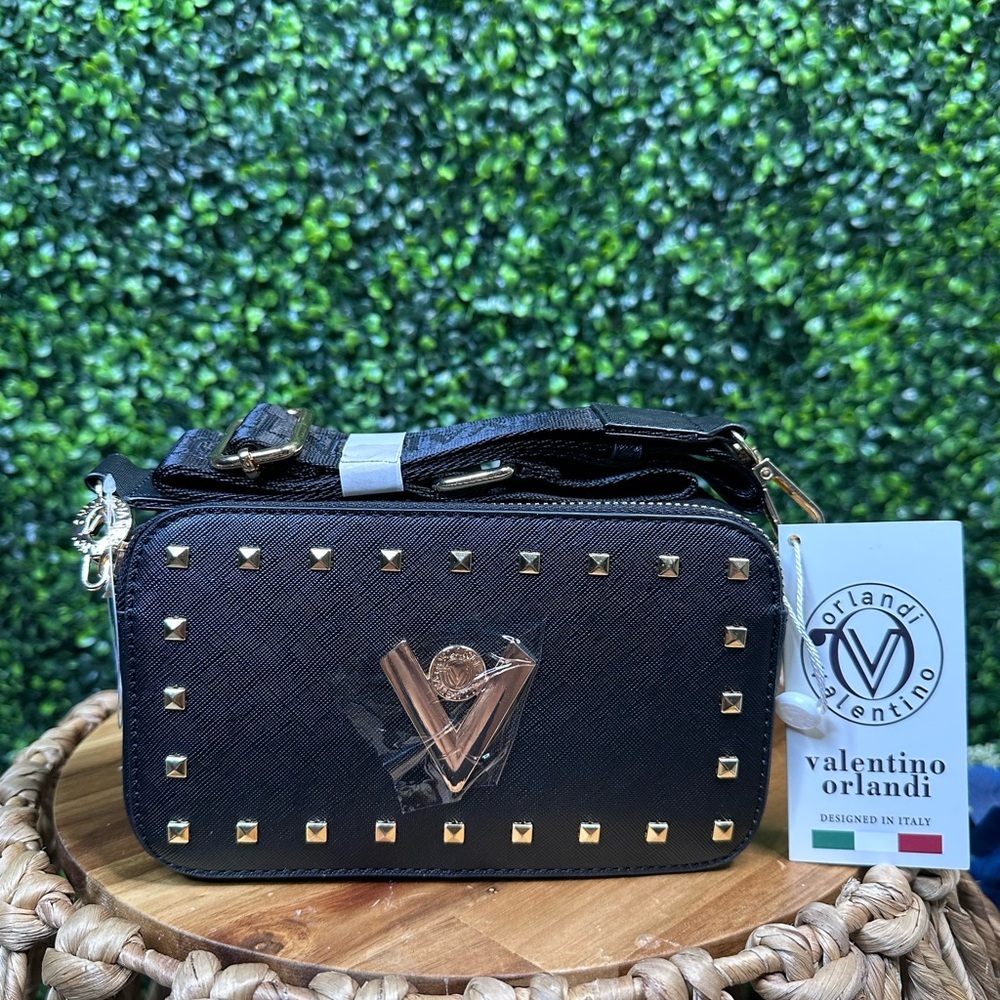 Valentino‎ Orlandi Black and Gold studded small Bag nwt